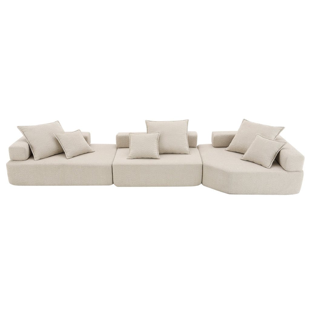 Sofá seccional modular de gran tamaño, lujoso conjunto de sofá de suelo de bouclé, sofá cama convertible, espacioso sofá cama relleno de espuma
