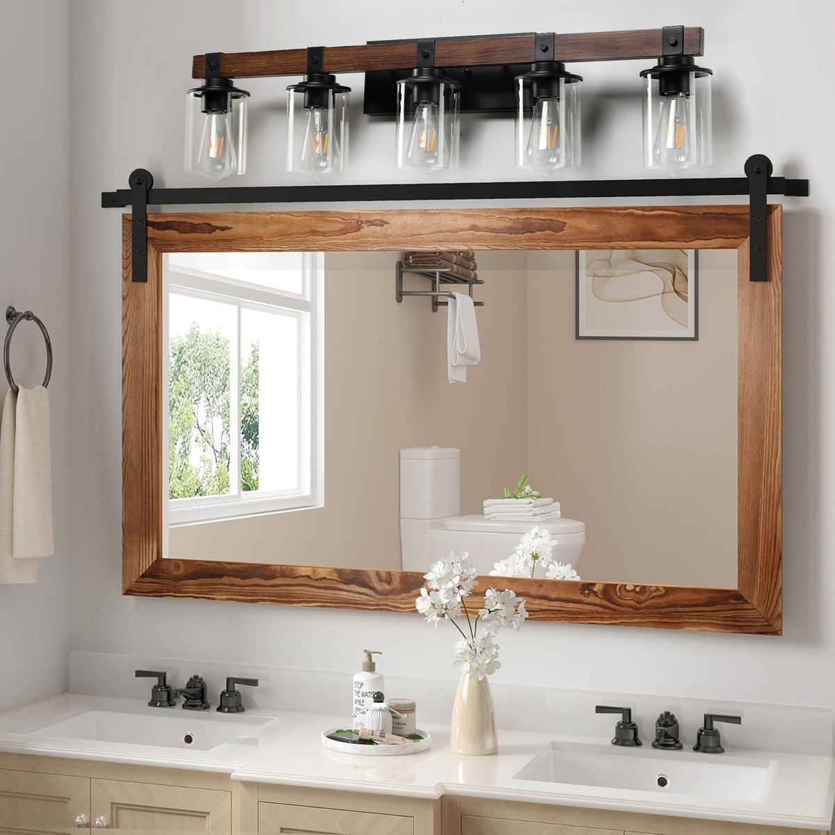 (Igual que W1340p155972/L1015-5) Lámpara de pared de 5 luces estilo granja, lámpara rústica para baño, aplique de baño (Wi