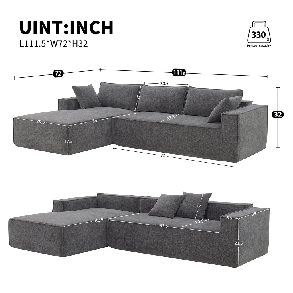 111.5*72"Minimalist Style Modular Sectional Sofa,Wrinkle-Resistant Chenille Couch Set,L-Shaped Sleeper Sofa Bed for Livi