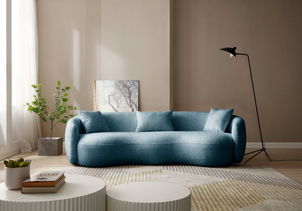 93.6 Inch Modern Curved Sofa,  Boucle Fabric Couch for Bedroom, Office, Apartment Blue