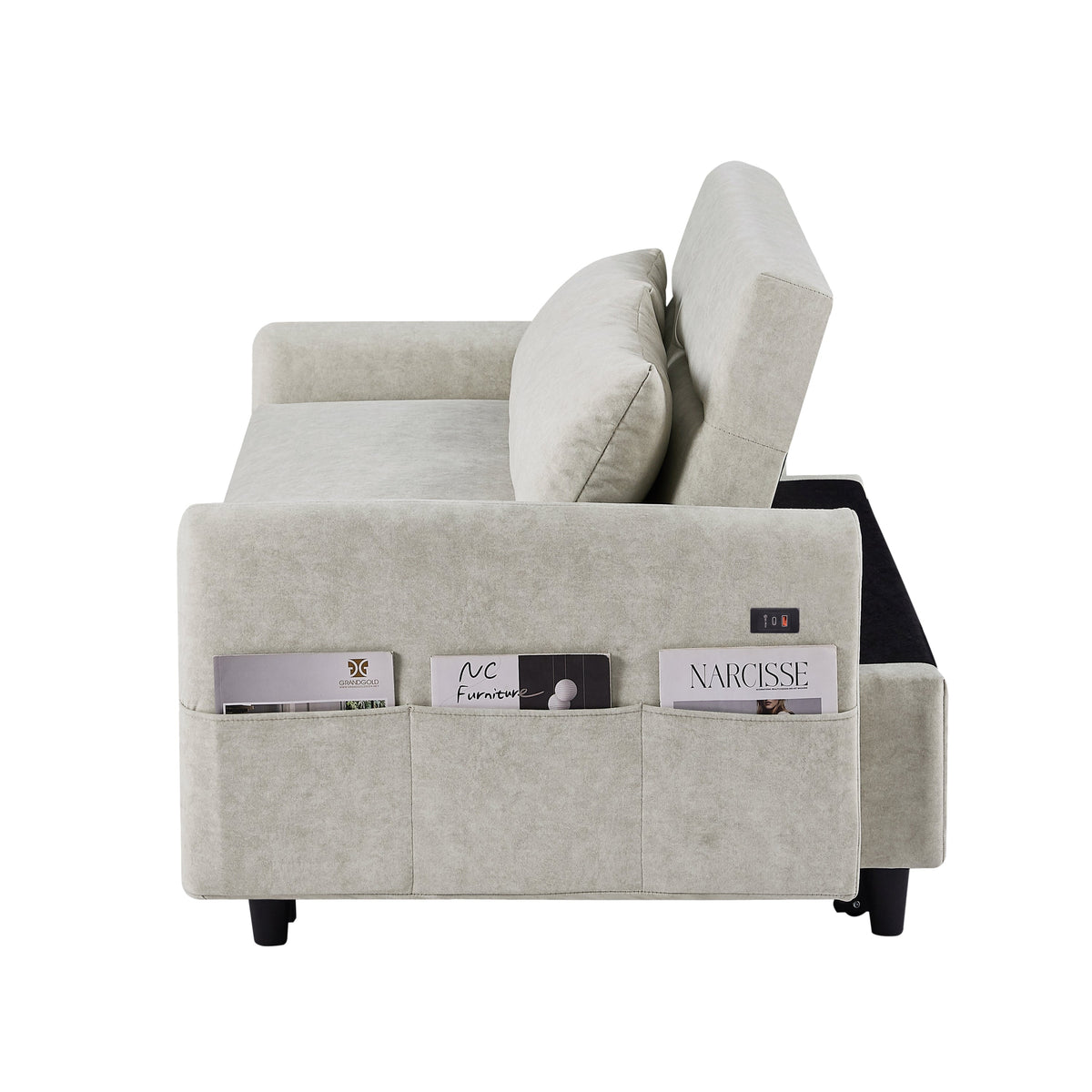 55.1" Pull Out Sleep Sofa Bed Loveseats Sofa Couch With Adjsutable Backrest, Storage Pockets, 2 Soft Pillows, USB Ports