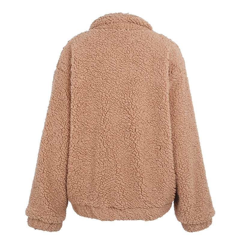 Faux Lambswool Oversized Jacket Coat Winter Black Warm Hairly Jacket Women Autumn Outerwear