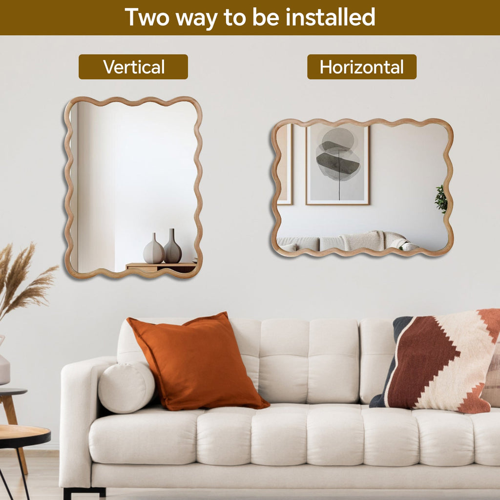 30'x40' Wavy Rectangle Solid Wood Frame Decorative Mirror,For Bedroom, Bathroom, Living Room, Entryway