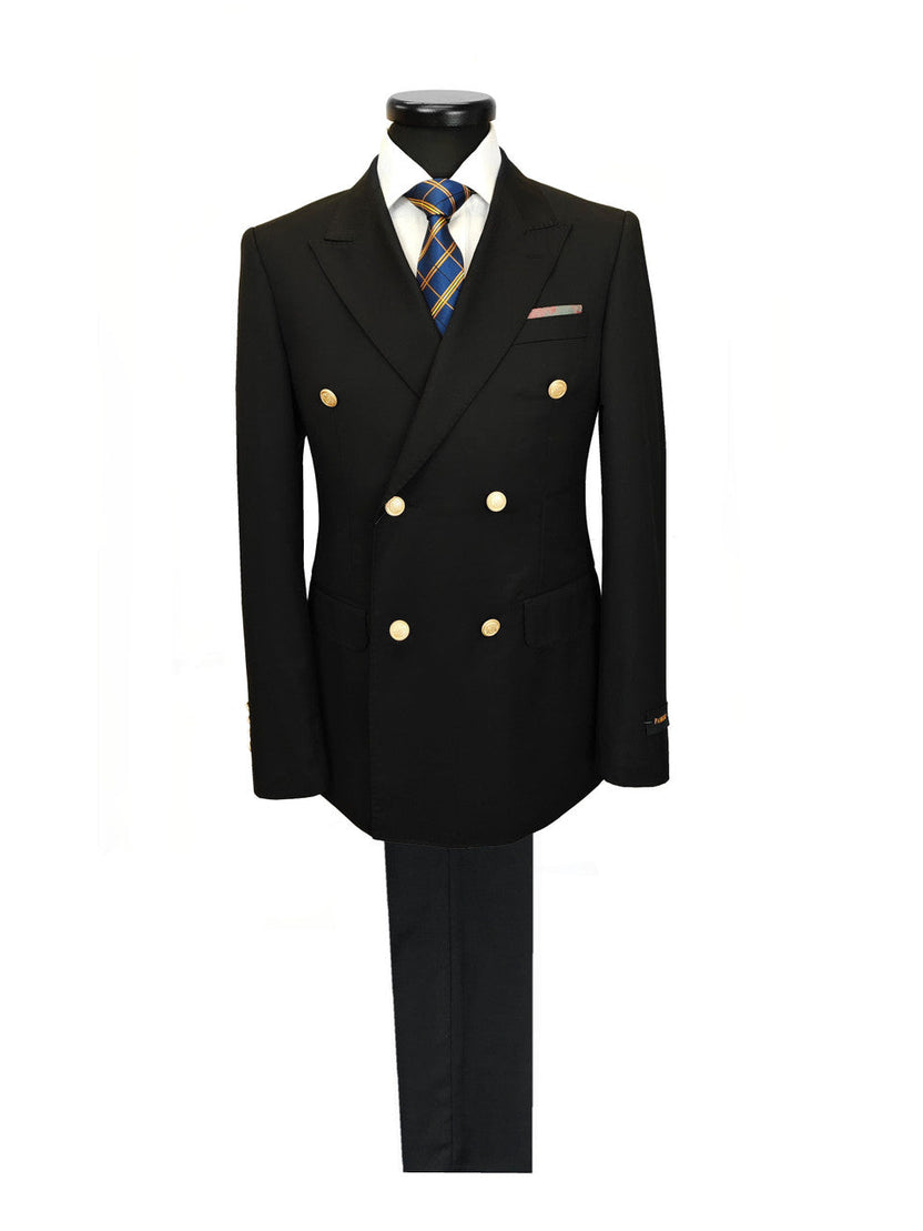 Black Double Breasted Suit With Gold Button