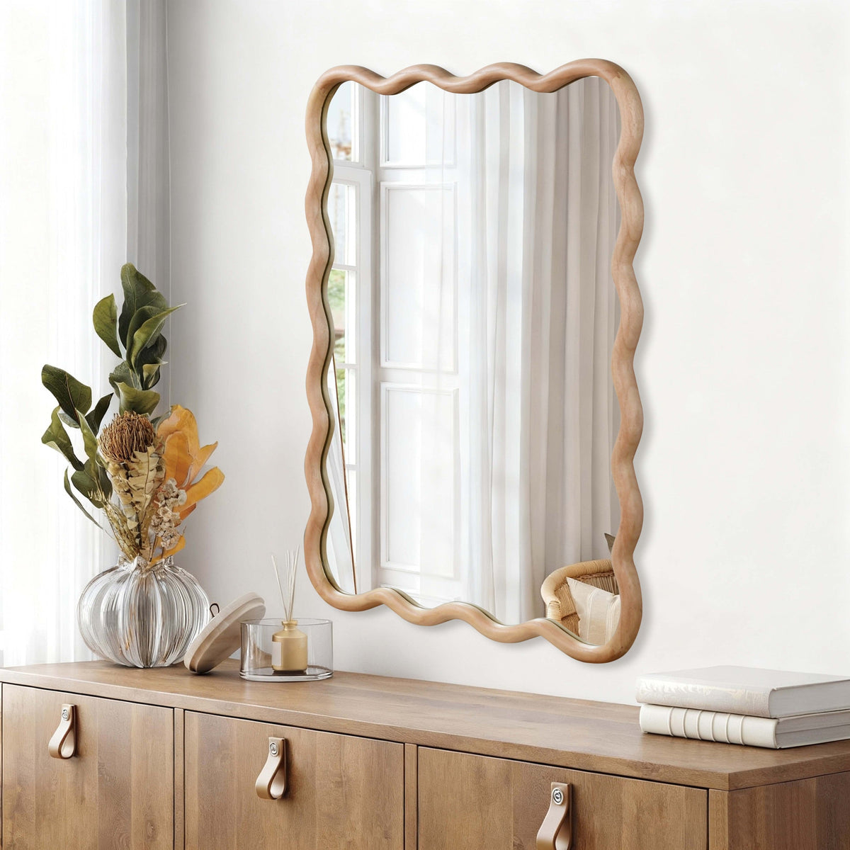 30'x40' Wavy Rectangle Solid Wood Frame Decorative Mirror,For Bedroom, Bathroom, Living Room, Entryway