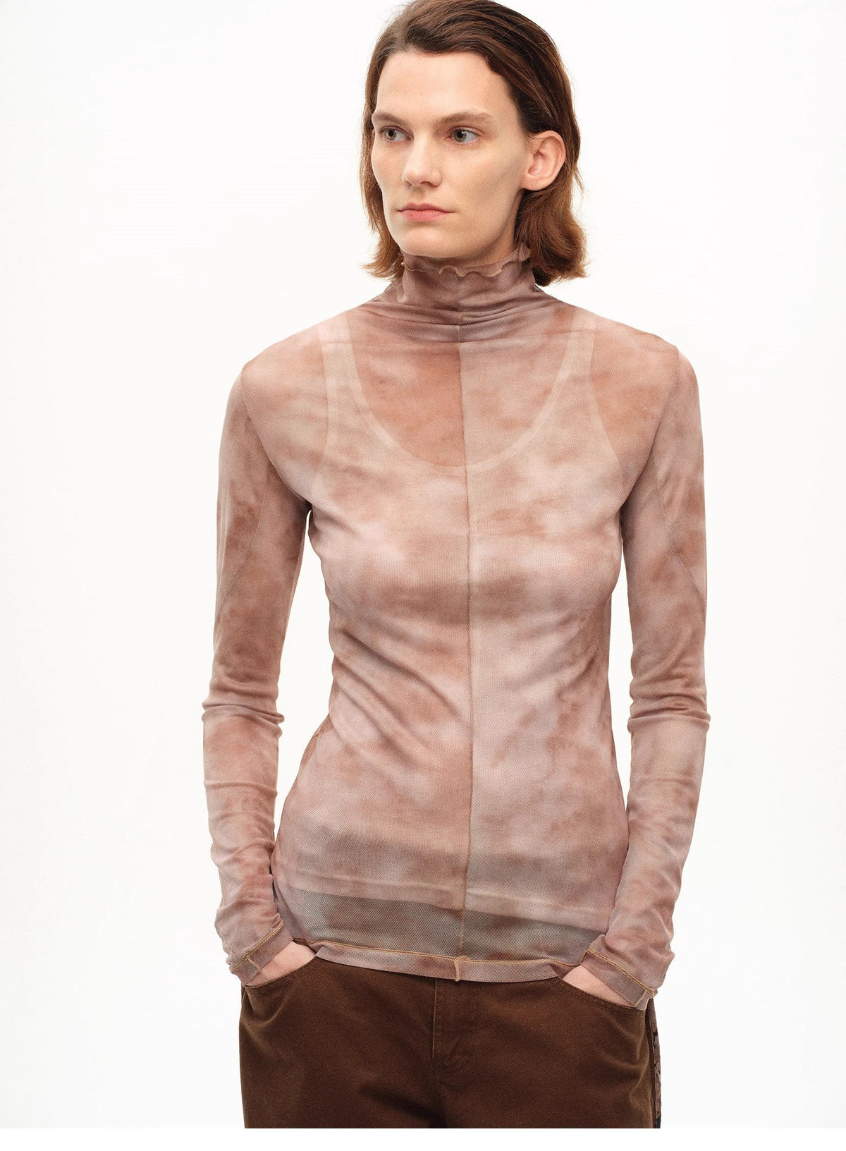 [FF×JW Rich Dusk] Exquisite and Fashionable Mesh Rendering High Collar T-Shirt Bottoming Shirt