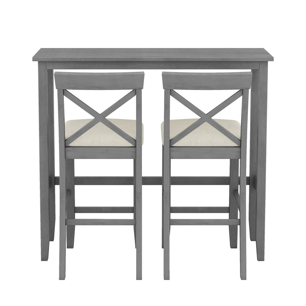 Farmhouse 48"Rectangular Wood Bar Height Dining Set Kitchen Breakfast Nook With 2 Chairs for Small Places,Gray