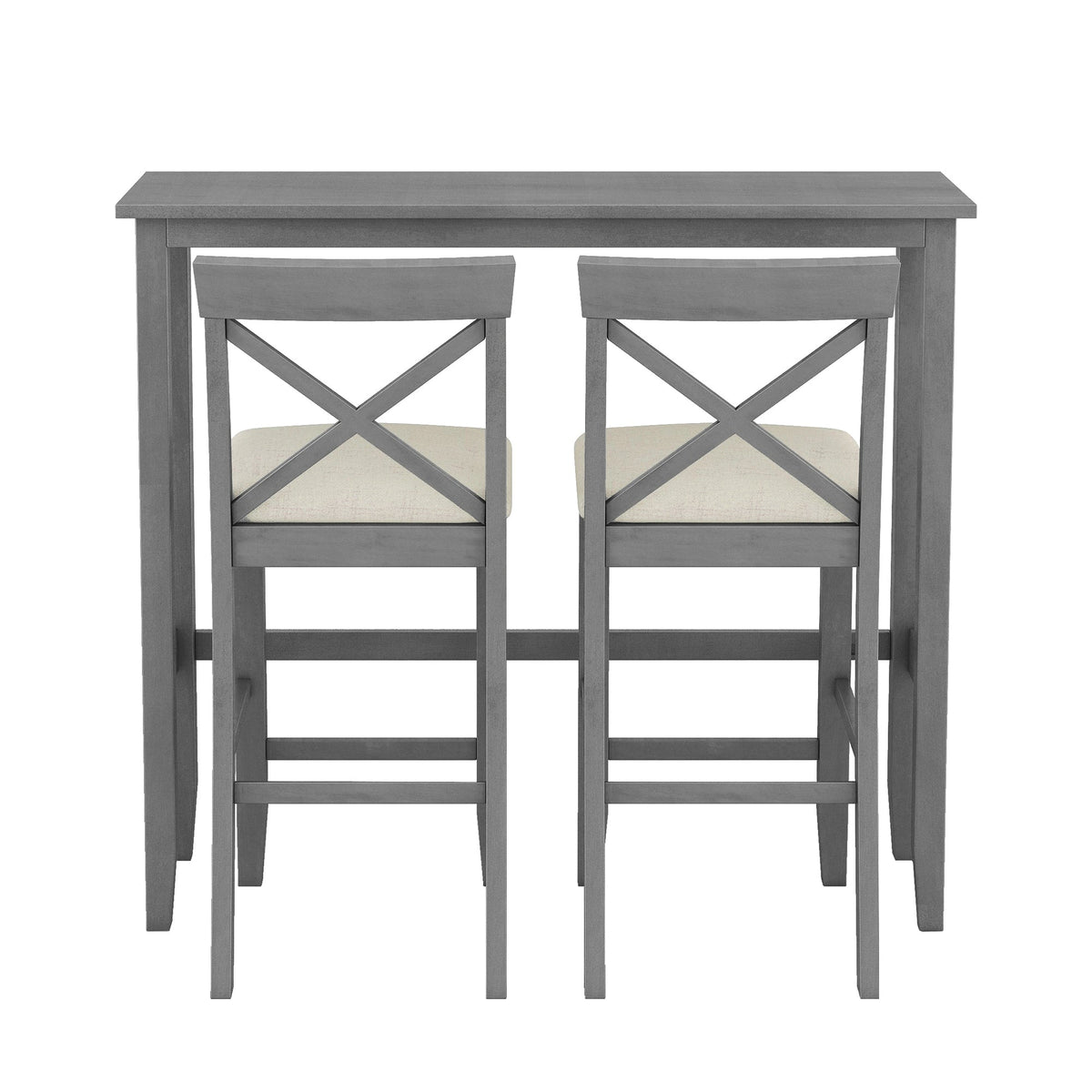 Farmhouse 48"Rectangular Wood Bar Height Dining Set Kitchen Breakfast Nook With 2 Chairs for Small Places,Gray