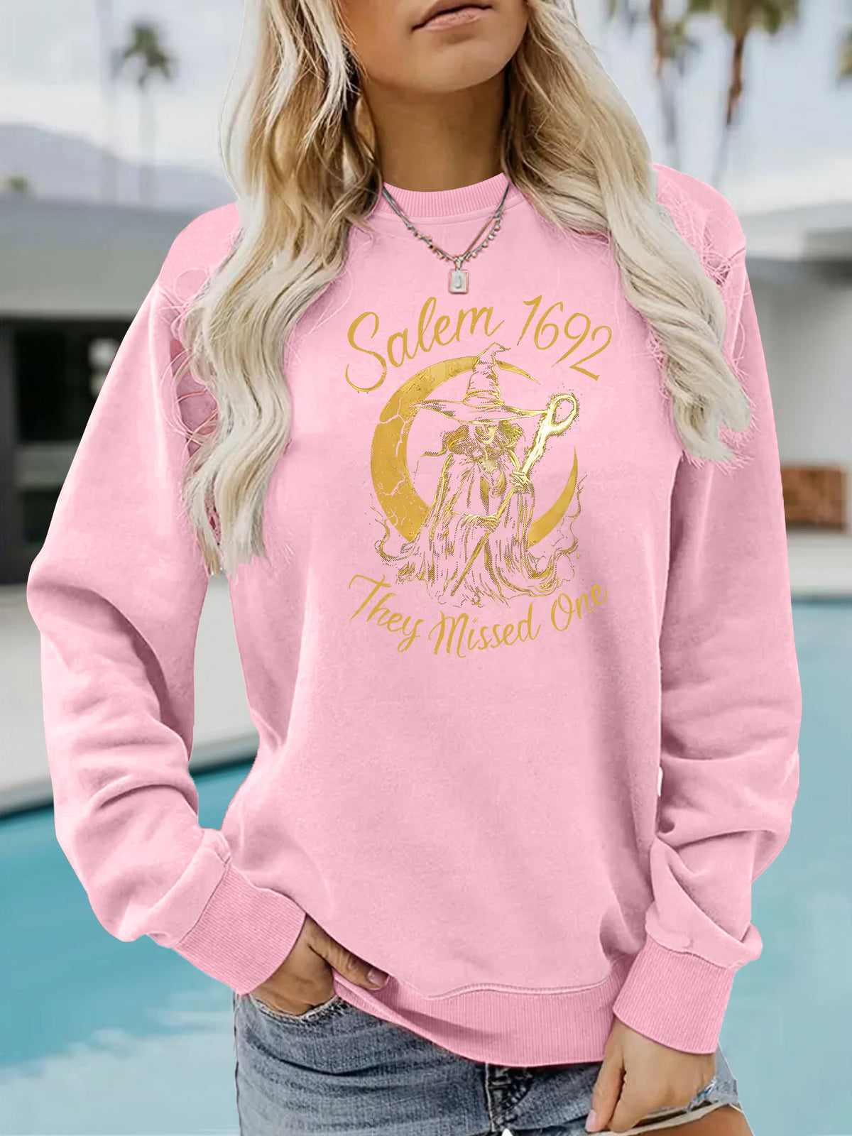 Sudadera de felpa con capucha y cuello redondo estampada