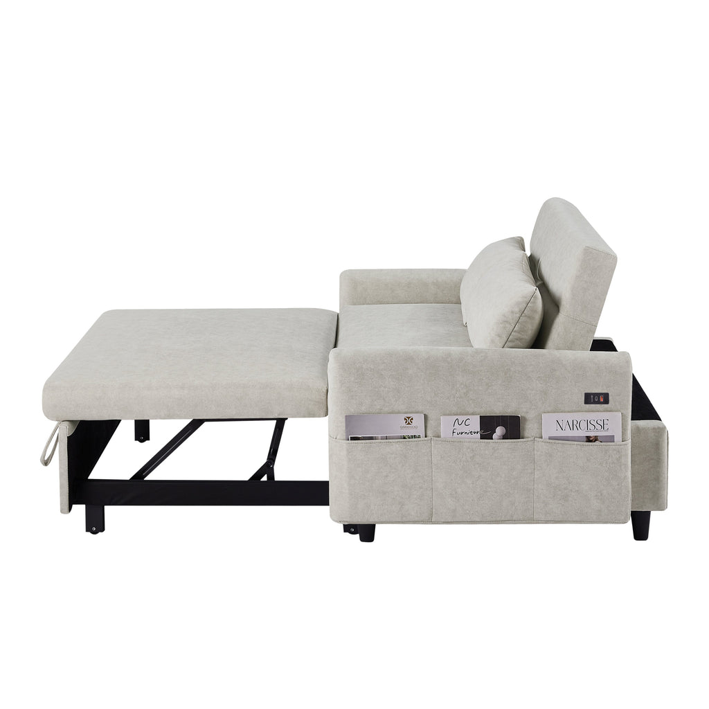 55.1" Pull Out Sleep Sofa Bed Loveseats Sofa Couch With Adjsutable Backrest, Storage Pockets, 2 Soft Pillows, USB Ports