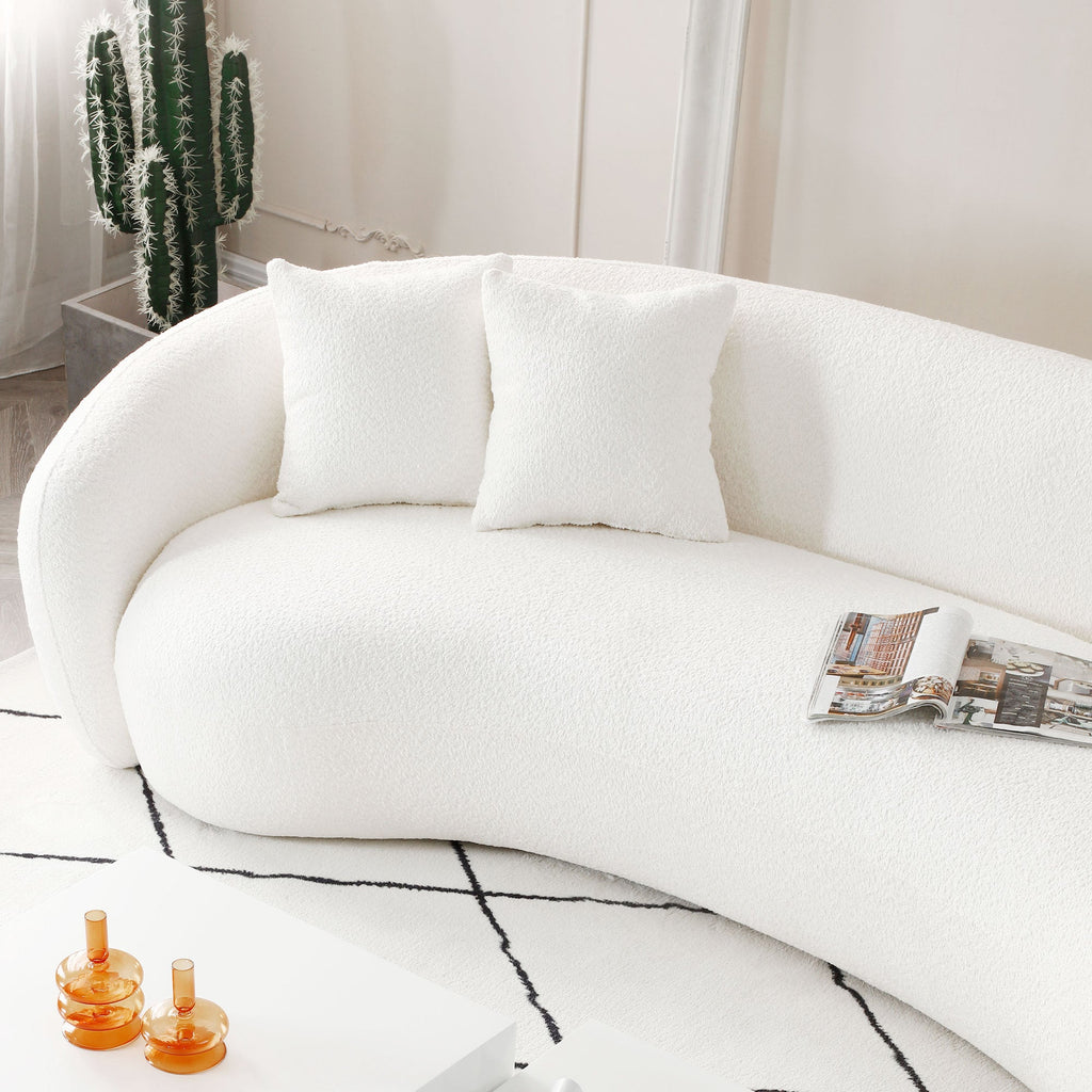 102'' 5-Sitzer Bouclé-Sofa Modernes Ecksofa Halbmond Freizeitcouch Gebogenes Sofa Teddy-Fleece Samt WEISS