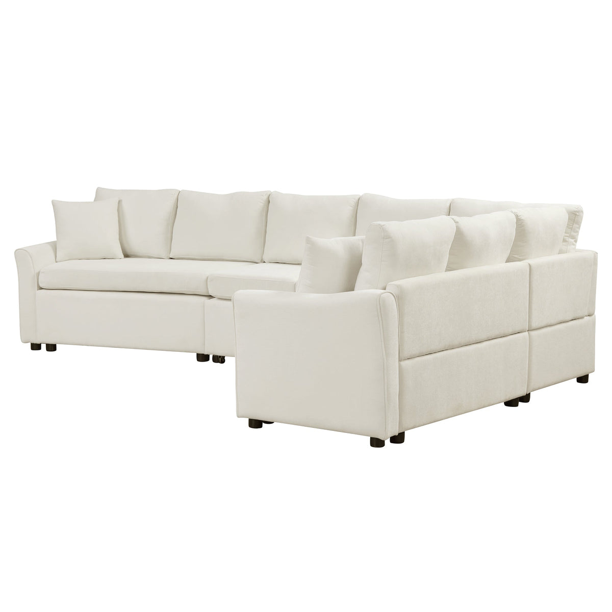 124.8"l-Shaped Sofa Convertible Sofa Bed Pull Out Sofa Sleeper With Two Back Pillows, Two USB Ports and Two Power Socket
