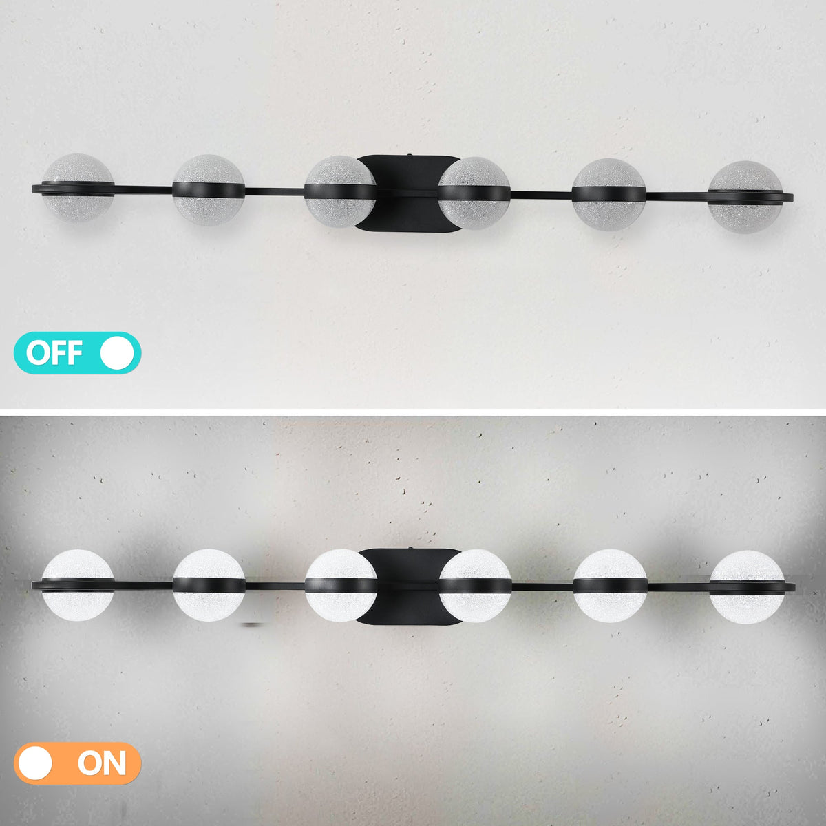 Luces de tocador con 6 bombillas LED para iluminación de baño (negro)