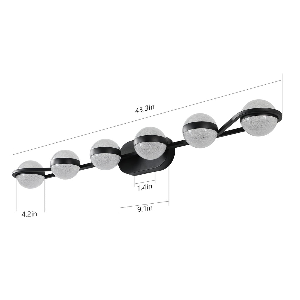 Luces de tocador con 6 bombillas LED para iluminación de baño (negro)