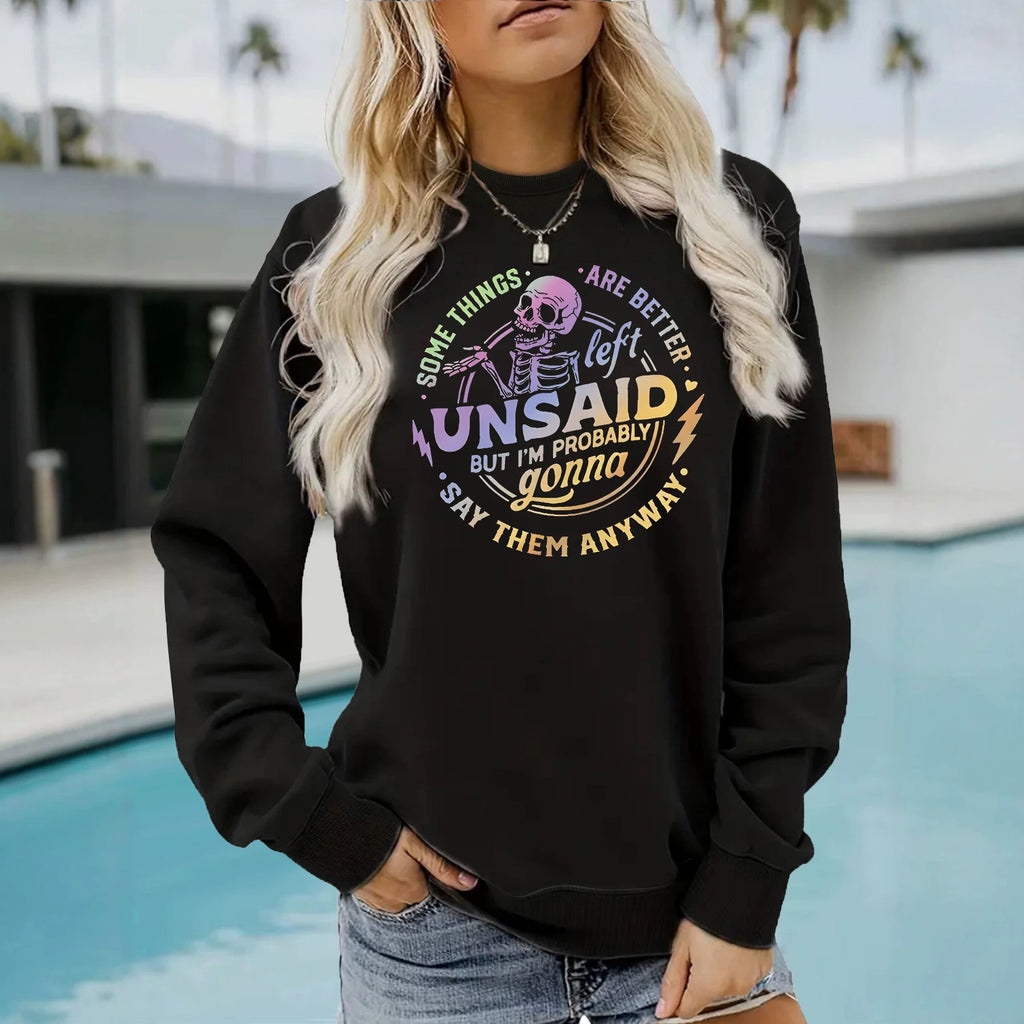 Pattern printed round neck fleece hoodie