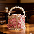 Heavy-metal Hollow-out Three-dimensional Flower Pearl Handbag