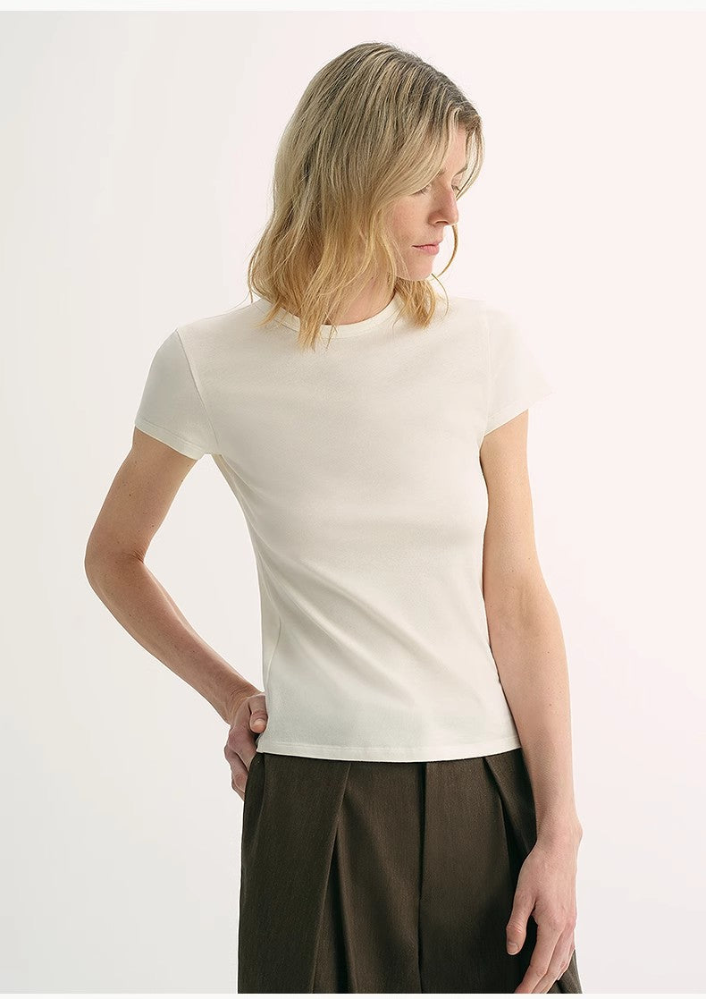 LINDIS Wool Mulberry Silk Classic Short-Sleeved Round Neck T-Shirt for Women