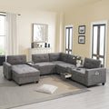 104'' Sectional Sofa With Acrylic Table Top,Chenille U Shaped Couch Set With 2 Consoles,USB Charger,Storage Drawers and