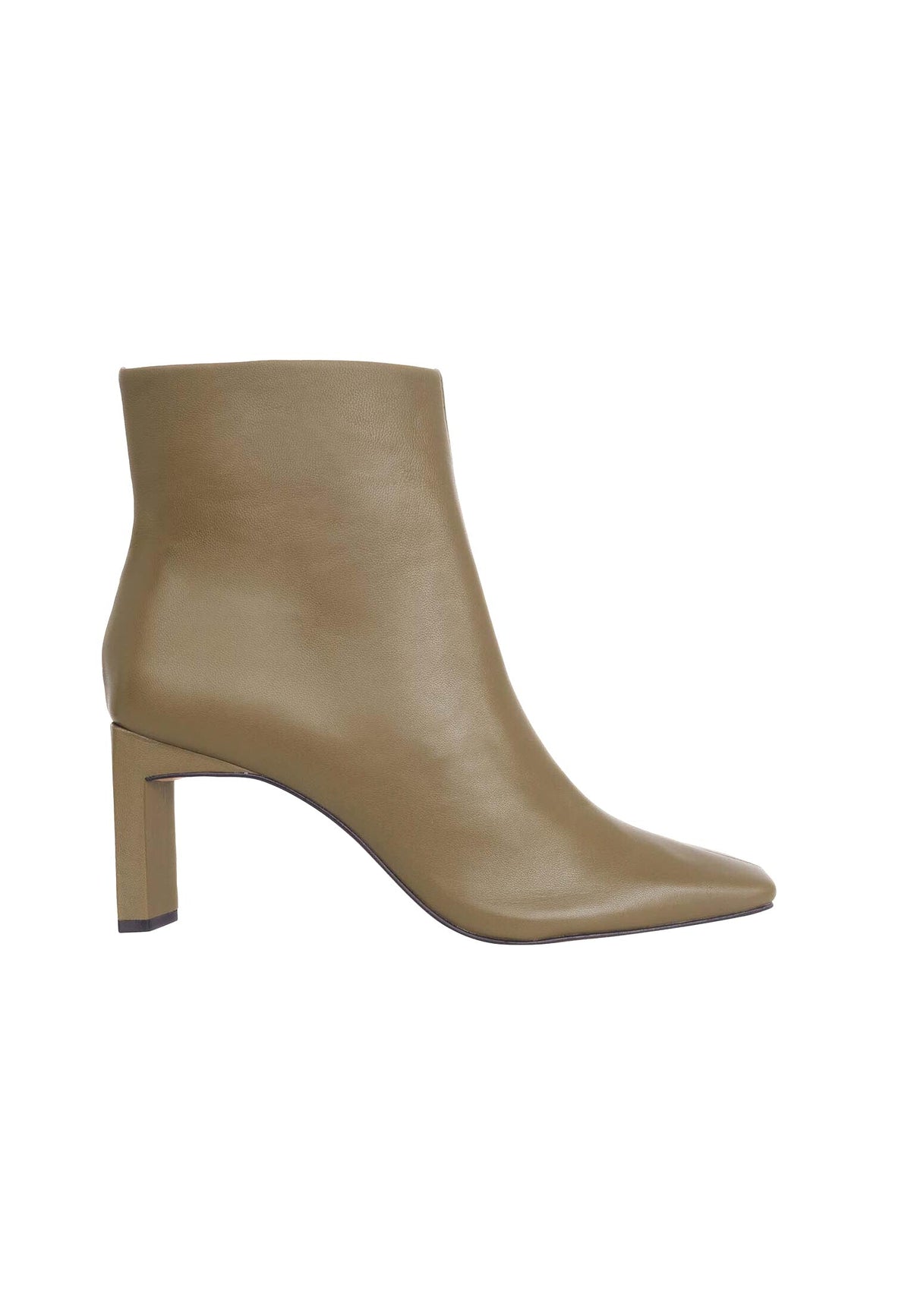 Botines de piel de cabra Senna en color oliva – Tacón ancho de 7,6 cm