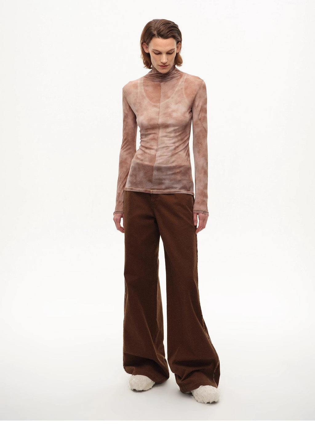 [FF×JW Rich Dusk] Exquisite and Fashionable Mesh Rendering High Collar T-Shirt Bottoming Shirt