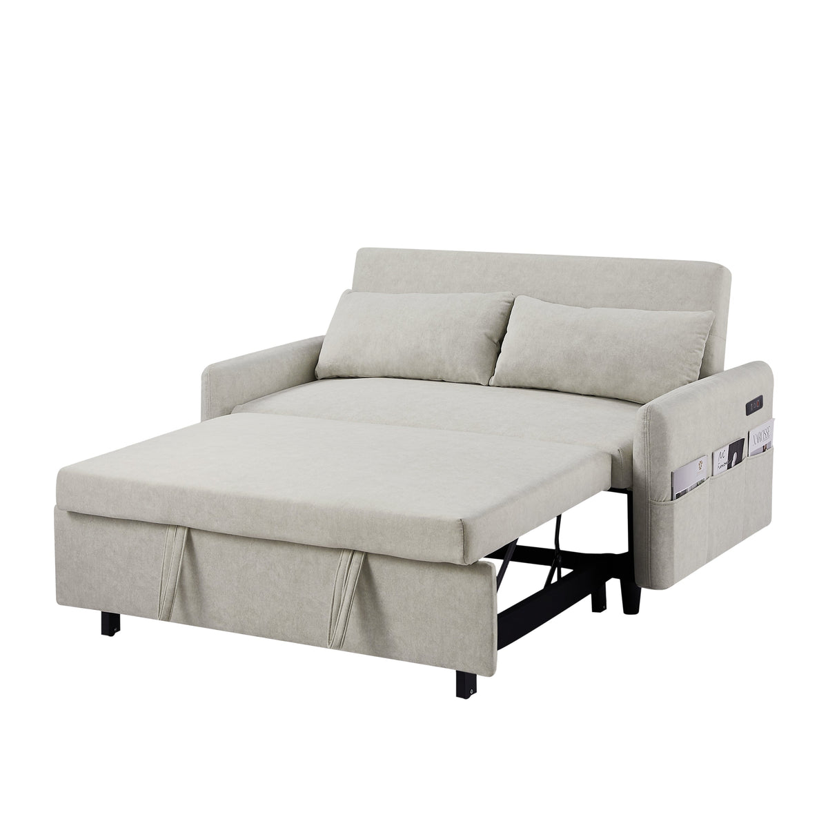 55.1" Pull Out Sleep Sofa Bed Loveseats Sofa Couch With Adjsutable Backrest, Storage Pockets, 2 Soft Pillows, USB Ports