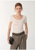 LINDIS Wool Mulberry Silk Classic Short-Sleeved Round Neck T-Shirt for Women