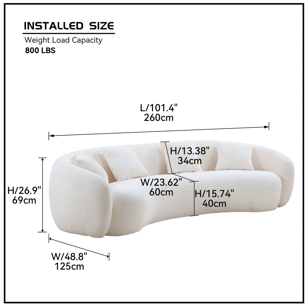 102'' 5-Sitzer Bouclé-Sofa Modernes Ecksofa Halbmond Freizeitcouch Gebogenes Sofa Teddy-Fleece Samt WEISS