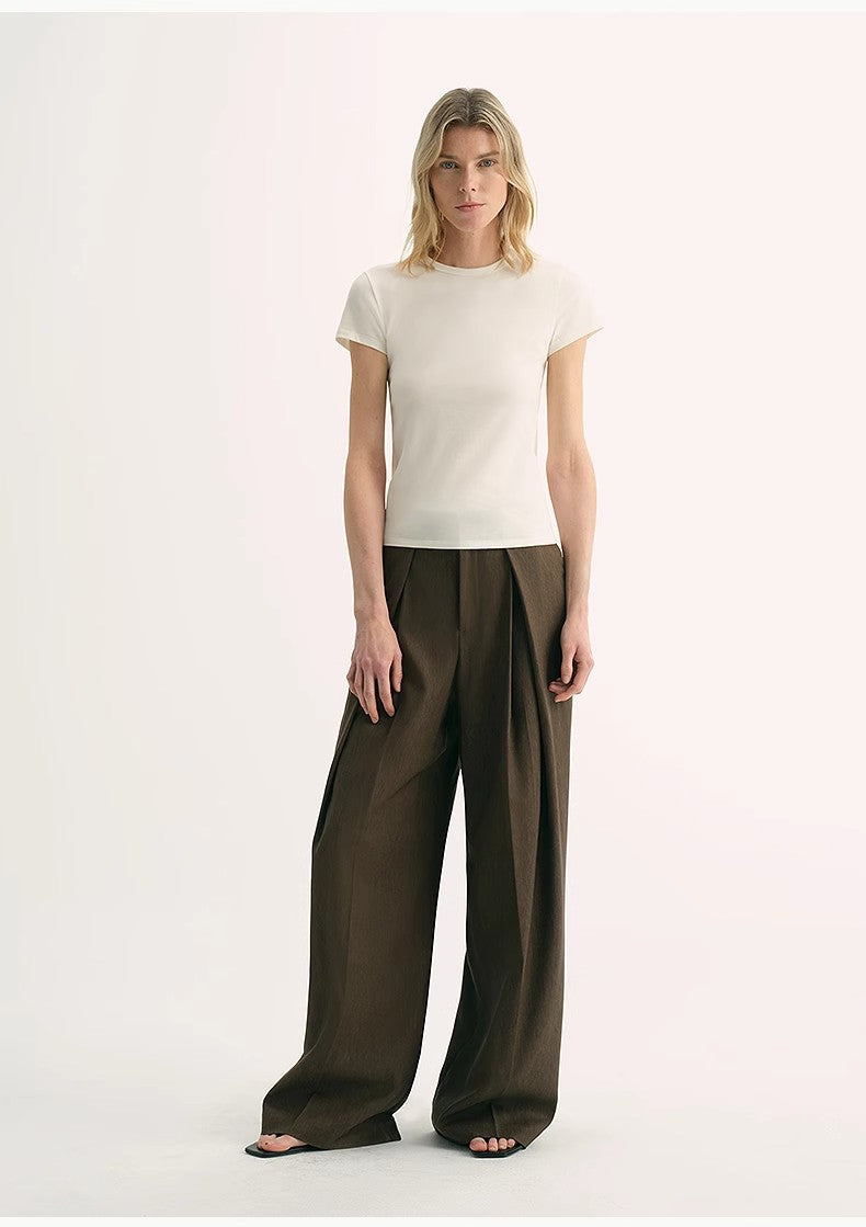 LINDIS Wool Mulberry Silk Classic Short-Sleeved Round Neck T-Shirt for Women