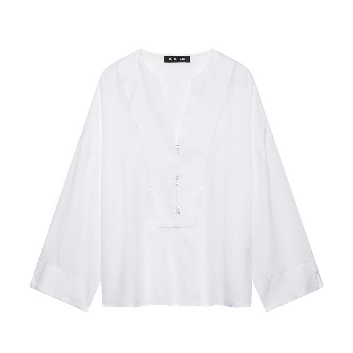 Single breasted deep V-neck linen long sleeved shirt for women
