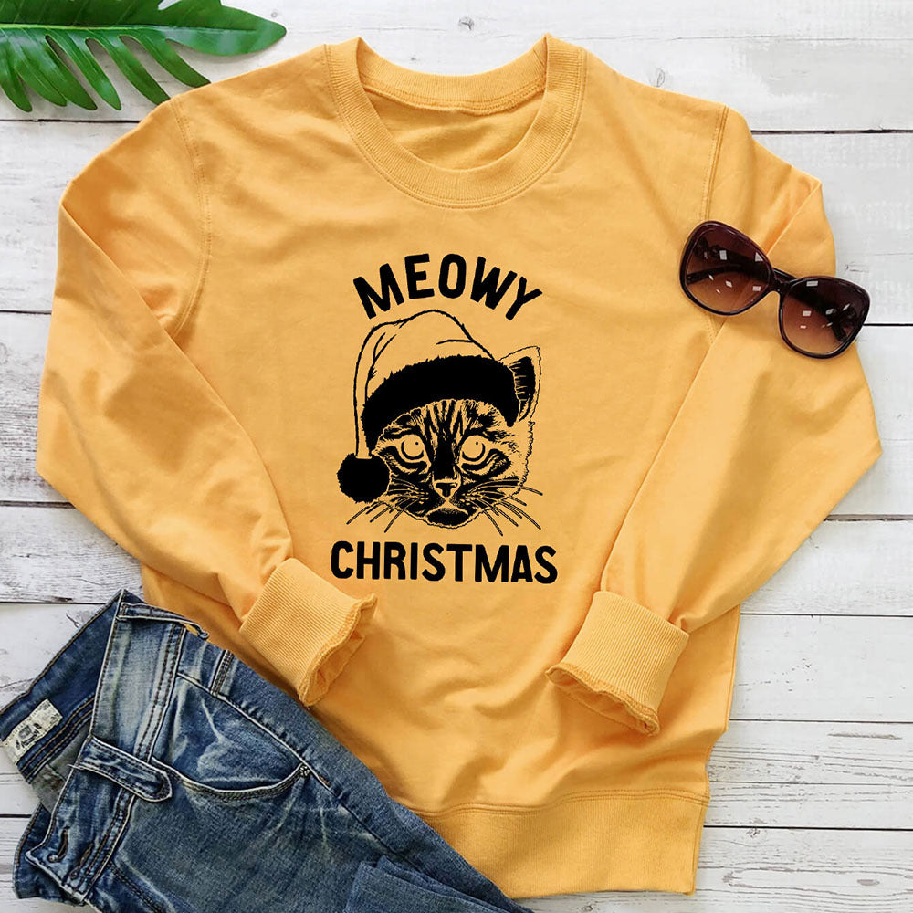 Letter printed cat round neck hoodie