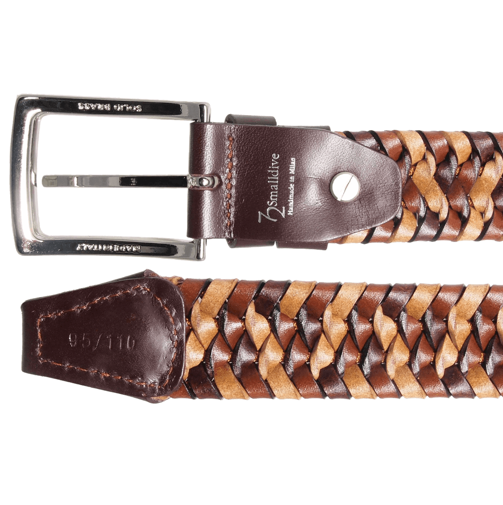 34 Mm Tri-Color Elastic Weave Belt Brown