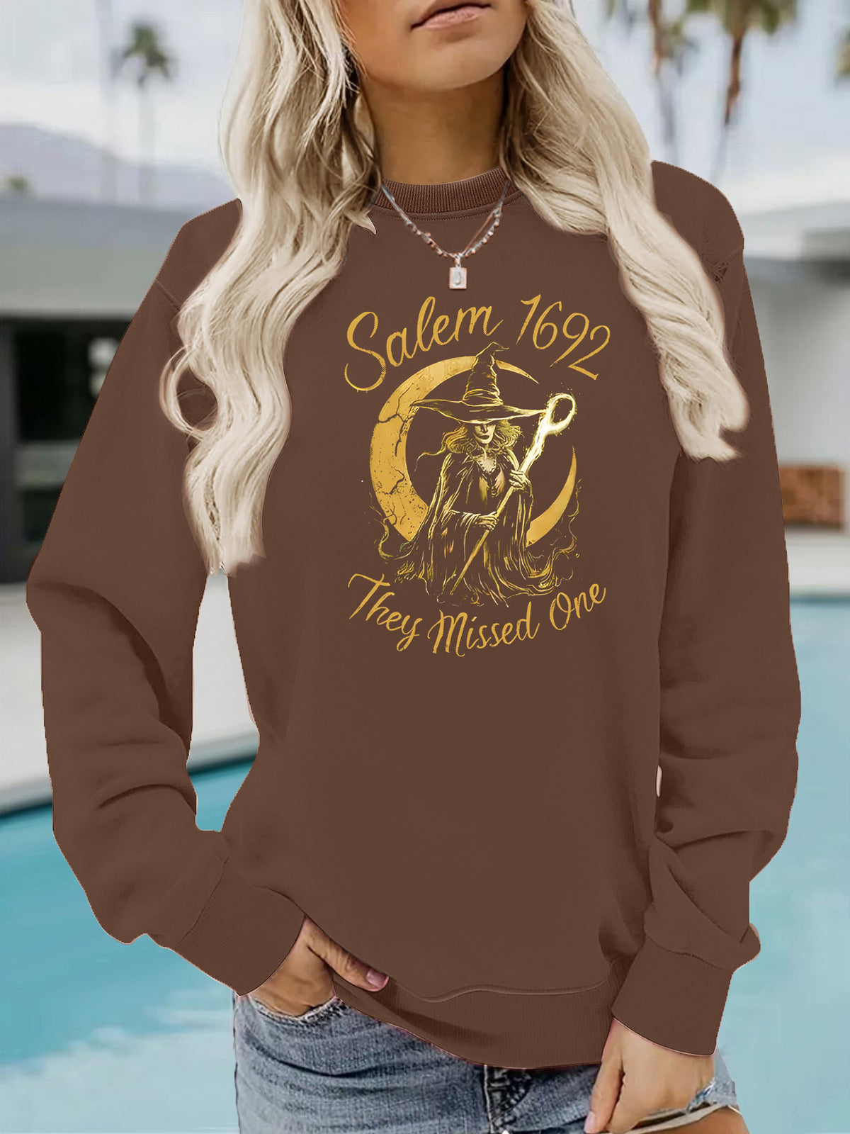 Sudadera de felpa con capucha y cuello redondo estampada
