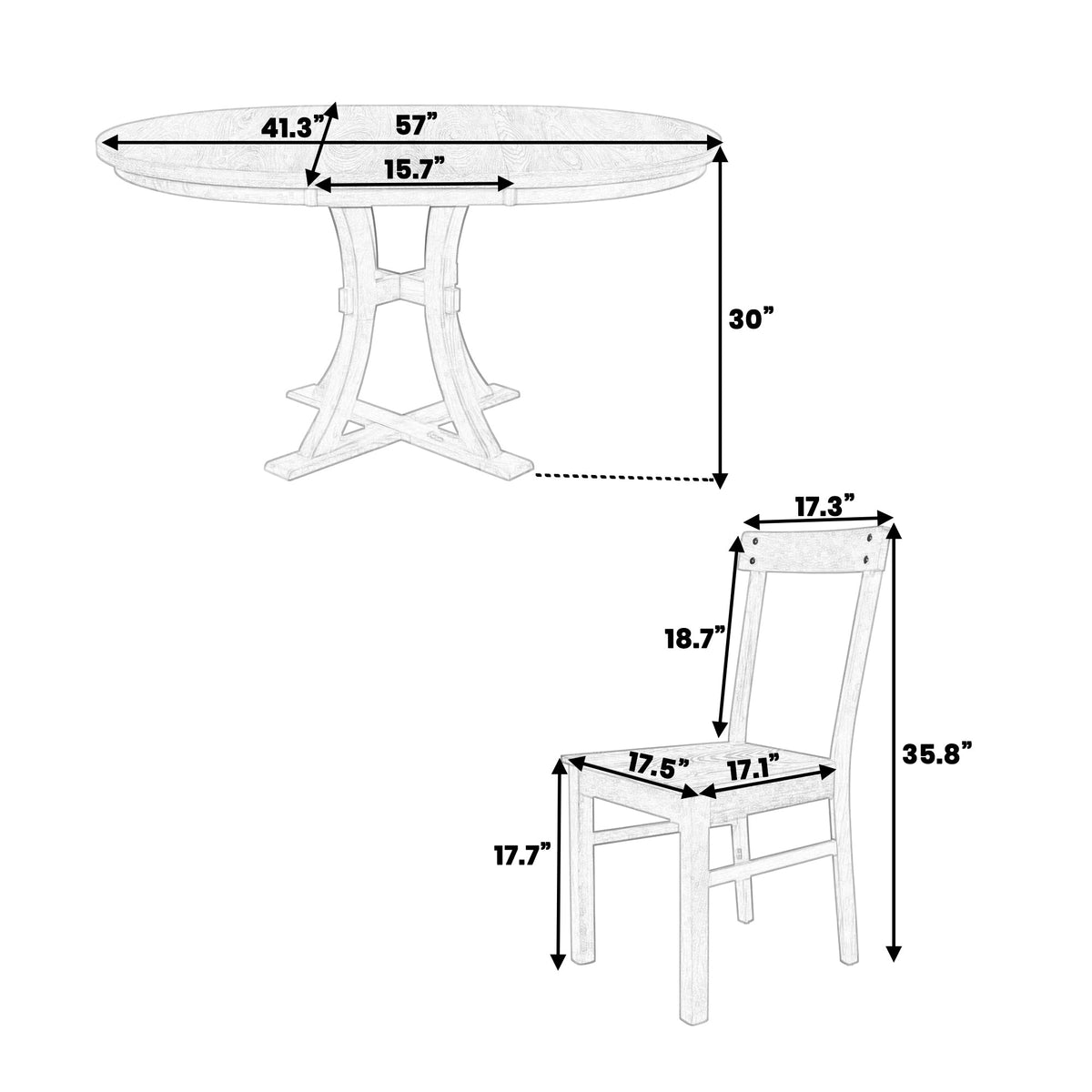5-Piece Rustic Round Pedestal Extendable Dining Table Set With 15.7" Removable Leaf and Simple Dining Chirs for Small Pl