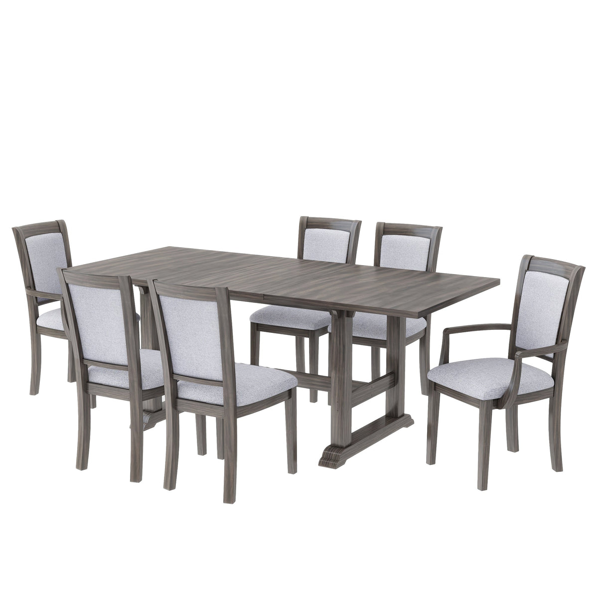 7-Piece Updated 76.9inch Extendable Trestle Dining Table Set With Removable Leaf, Kitchen Table Set With Upholstered Sid