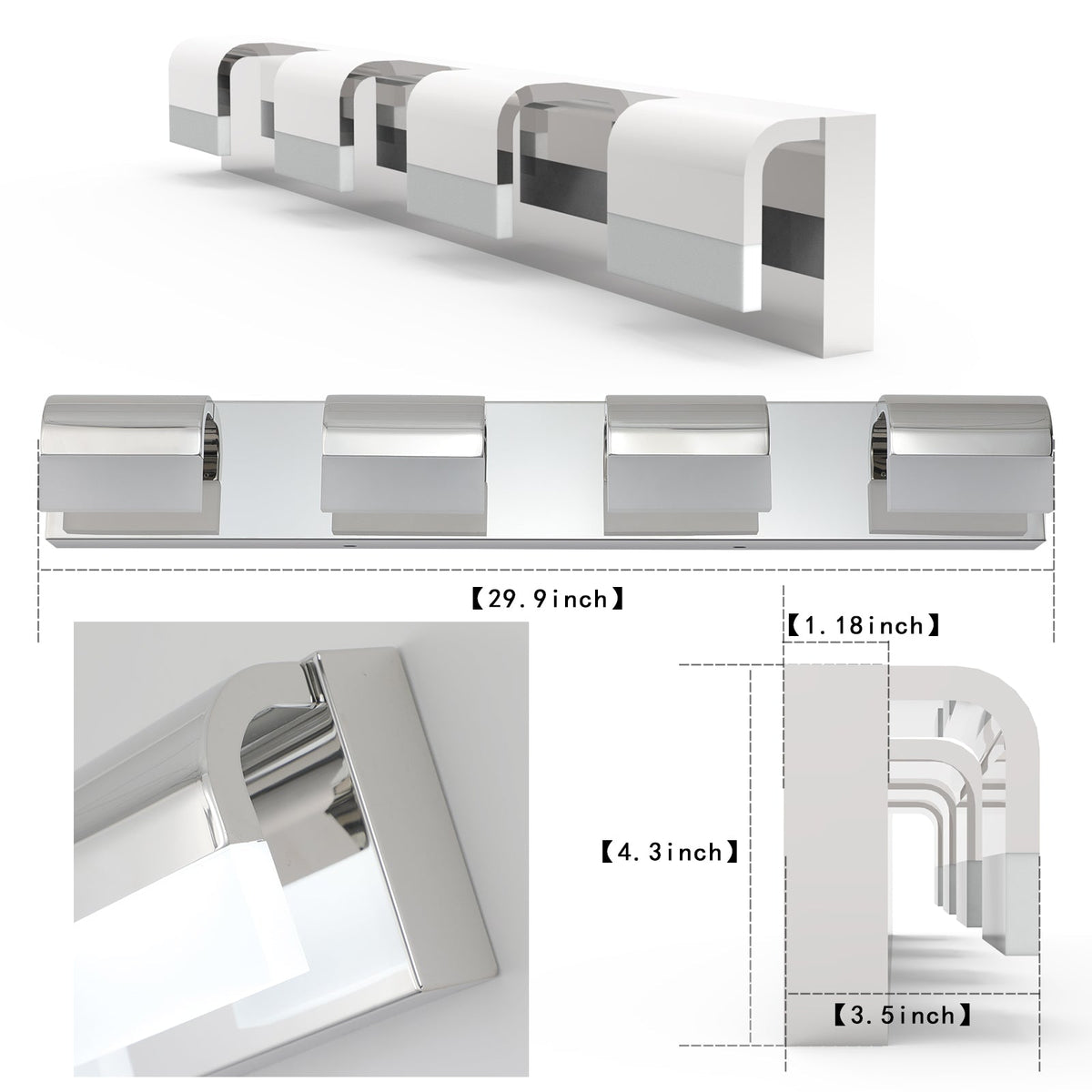(Igual a W1340110600/L2012) Lámpara de baño moderna para tocador, luz LED de 4 luces para sobre el espejo, iluminación de pared para baño