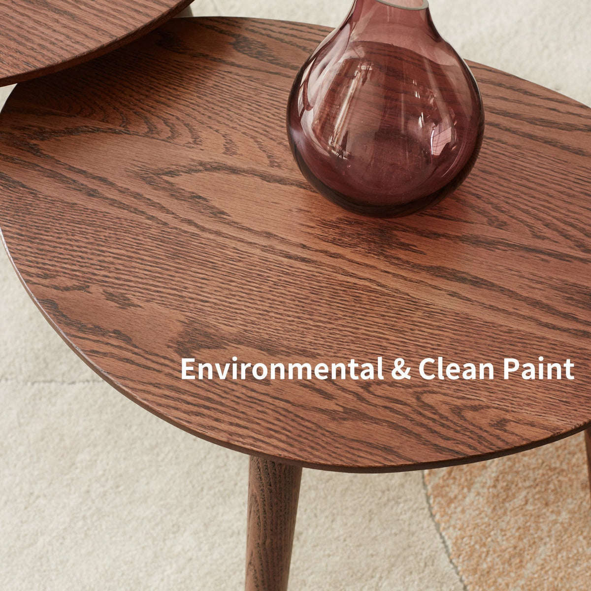 (SINGLE) Center Table Low Table 100% Solid Oak Wood Top Plate Desk Pebble Shaped Natural Wooden Coffee Table Width 50 X