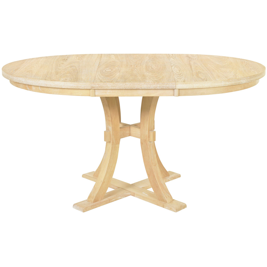 5-Piece Rustic Round Pedestal Extendable Dining Table Set With 15.7" Removable Leaf and Simple Dining Chirs for Small Pl