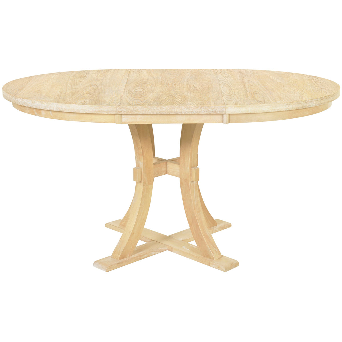 5-Piece Rustic Round Pedestal Extendable Dining Table Set With 15.7" Removable Leaf and Simple Dining Chirs for Small Pl