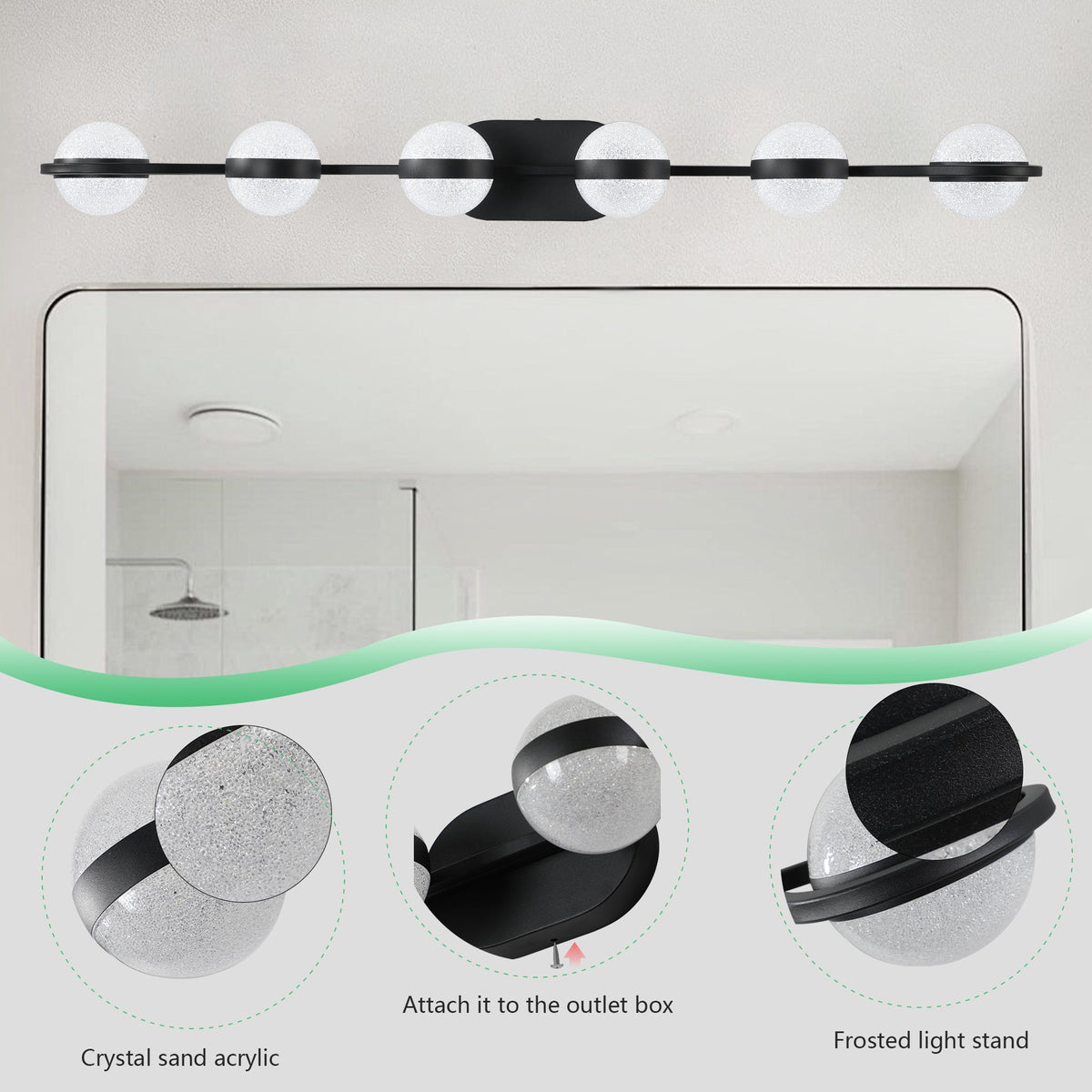 Luces de tocador con 6 bombillas LED para iluminación de baño (negro)