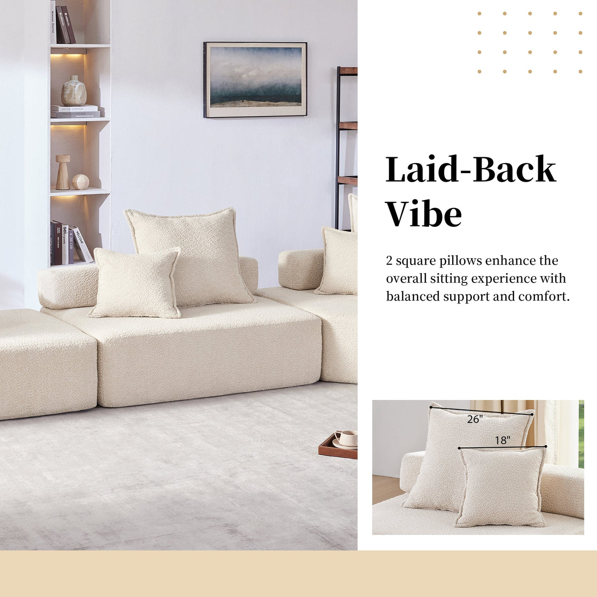 Ponadwymiarowa modułowa sofa narożna, luksusowy zestaw kanap podłogowych z tkaniny boucle, rozkładana kanapa, przestronna sofa z wypełnieniem piankowym F