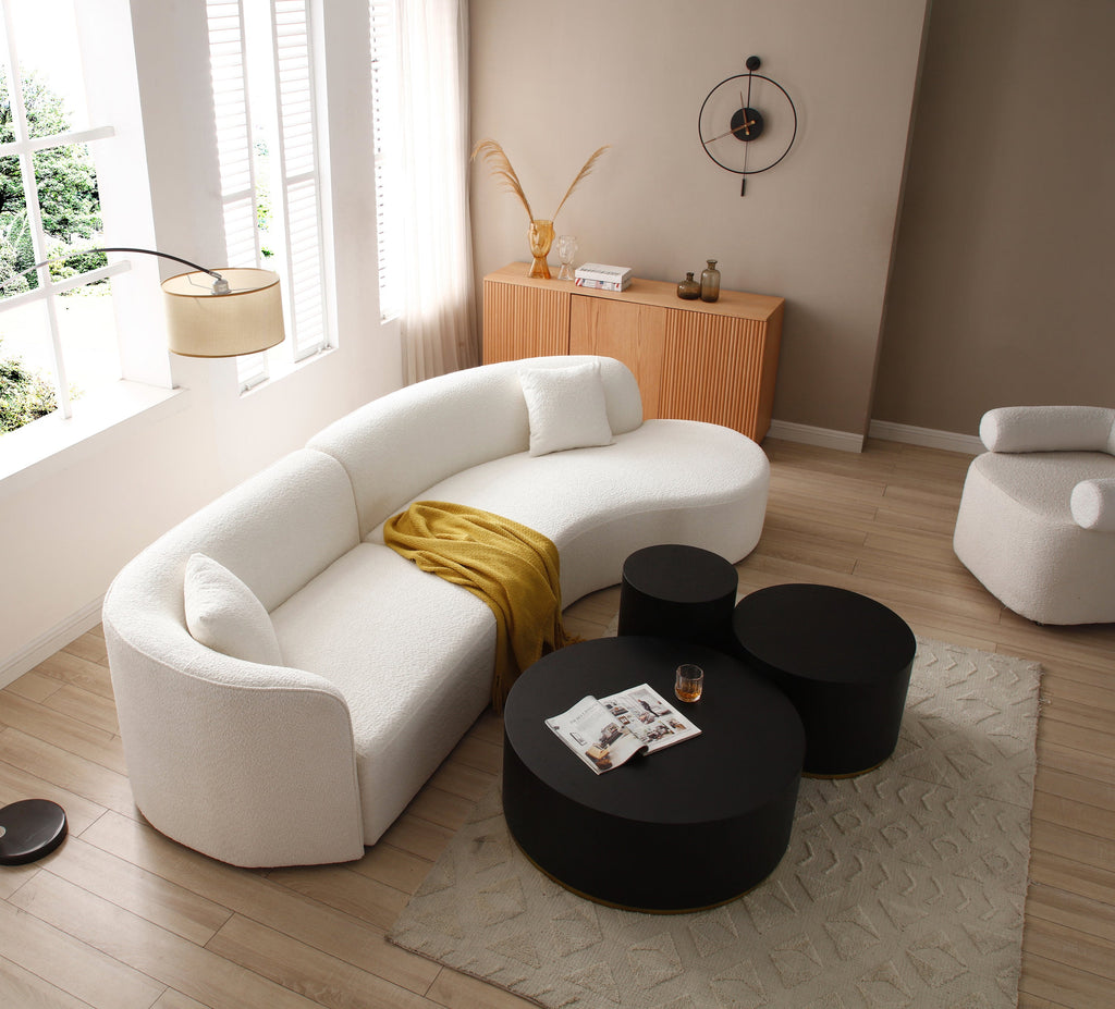 Luxury Modern Style Living Room Upholstery Curved Sofa With Chaise 2-Piece Set, Right Hand Facing Sectional,  Boucle Cou