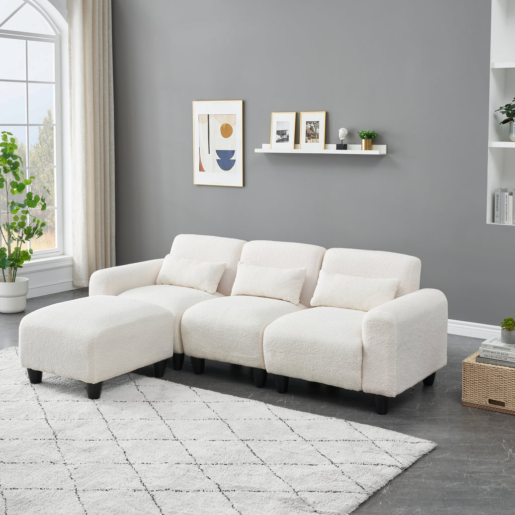 The 84.6-Inch Beige Teddy Fleece Creative Sofa Can Be Assembled Into a Two-Seater Sofa Plus a Single Couch With Three Wa