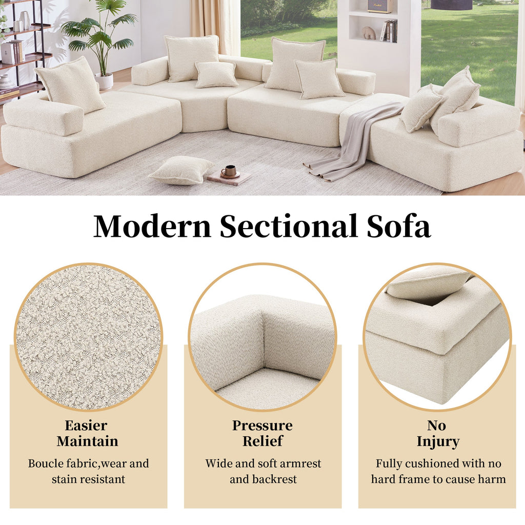 Estructura Lounge para sofá seccional modular en forma de U de gran tamaño, lujoso conjunto de sofá de suelo de bouclé, sofá cama convertible, espaci