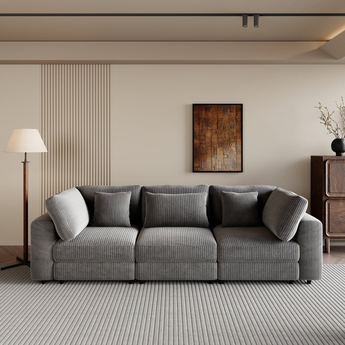 105'' 3 Seater Sofa With Removable Back Cushions and 5 Pillows , for Living Room, Apartment, Spacious Space