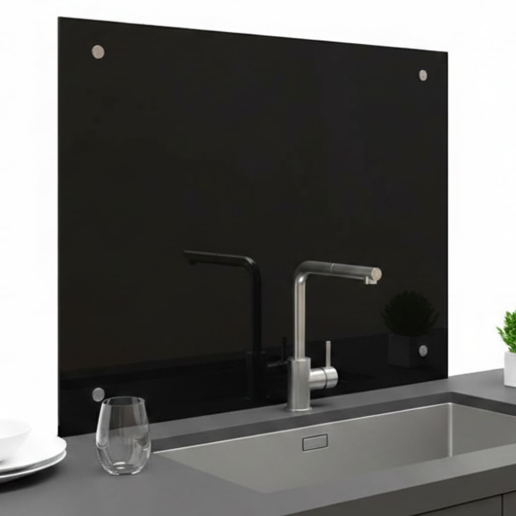Mucola Küchenrückwand Glas Spritzschutz Sicherheitsglas 70x50 cm Schwarz