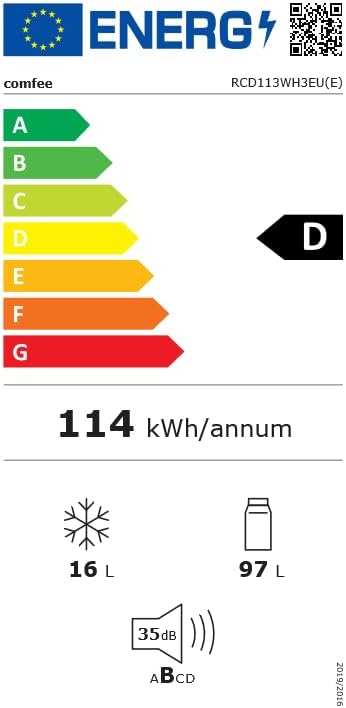 Comfee 113L kühlschrank mit gefrierfach, 35dB, Inverter Kompressor, EEK D