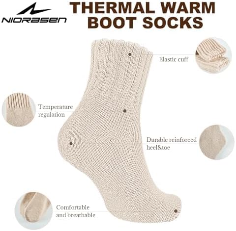 Niorasen Women's Thermal Socks, 3 Pairs Full Cushioned, Cosy Gift Winter