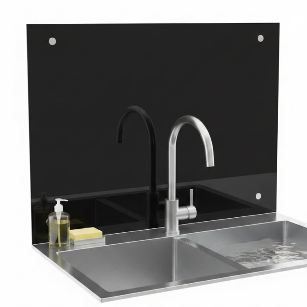 Mucola Küchenrückwand Glas Spritzschutz Sicherheitsglas 70x50 cm Schwarz