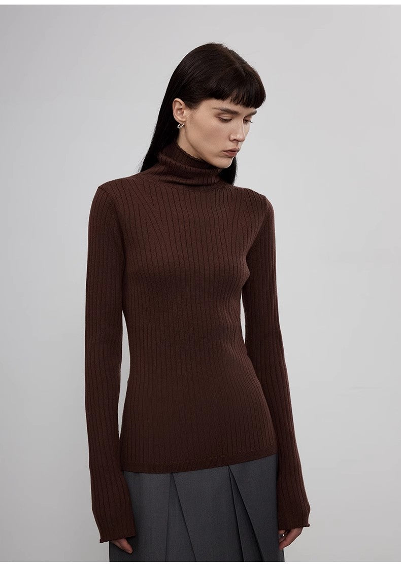 Suéter de punto ajustado para mujer "Moonlight Essence", camisa interior de cuello de pelo de lana 48S lavable a máquina