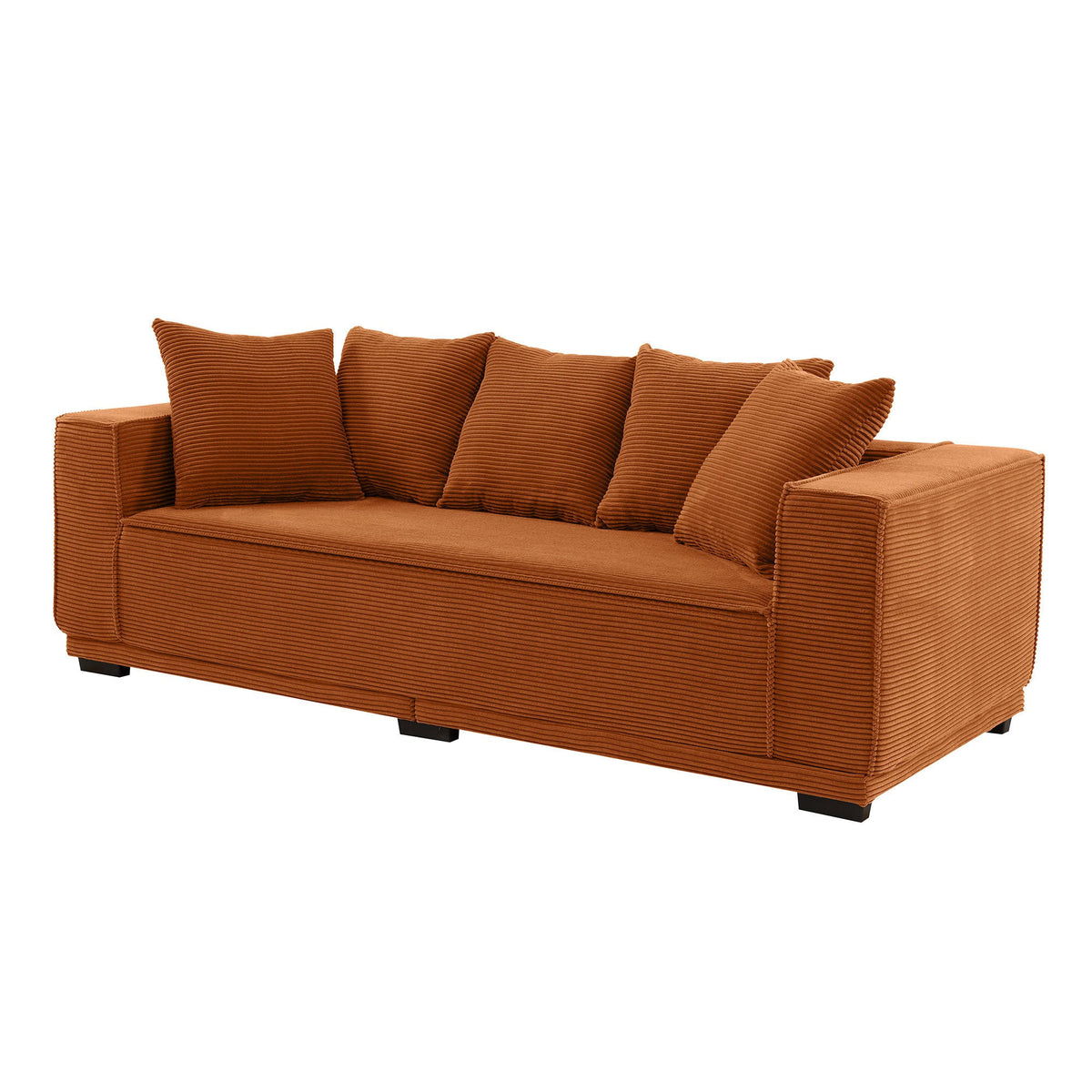 88.97'' Corduroy Sofa With 5 Matching Toss Pillows Modern Upholstered Sofa Including Bottom Frame for Bedroom, Apartment